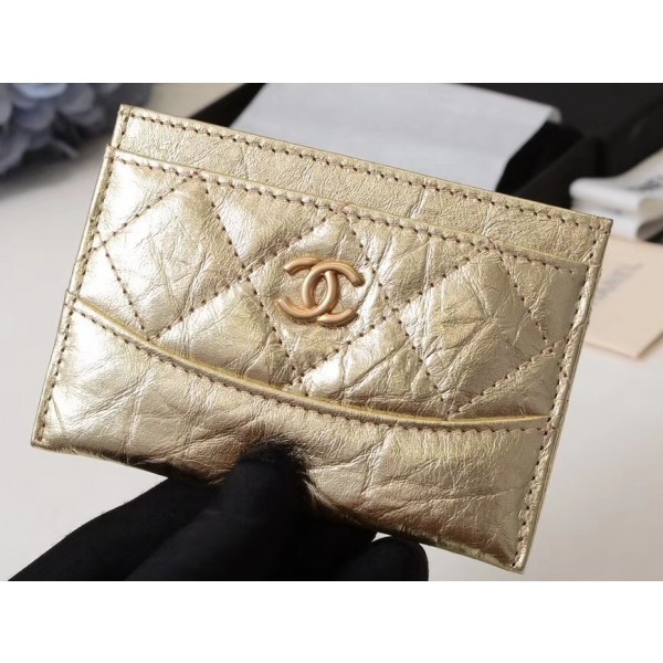 AAA 1:1 Chanel Aged Calfskin Gabrielle Card Holder A84386 Gold AQ01782