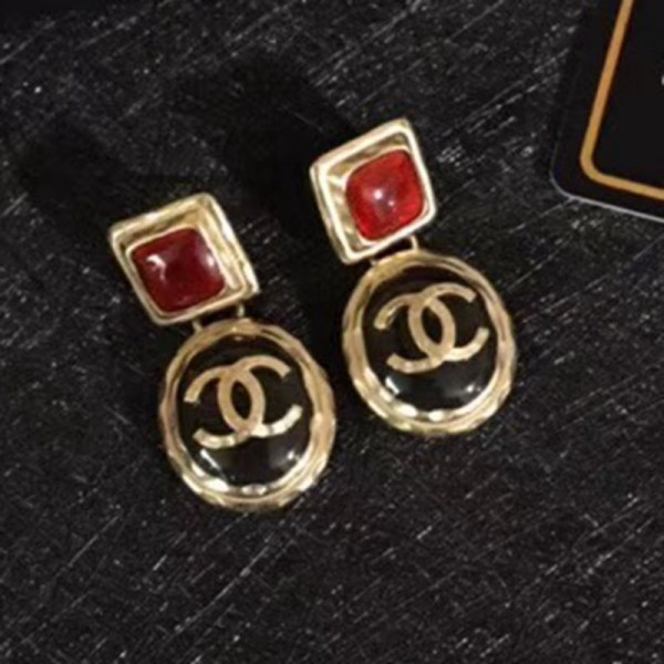 AAA 1:1 Chanel Resin Stone Short Earrings AB2985 Burgundy/Gold/Black 2020 Collection AQ00796
