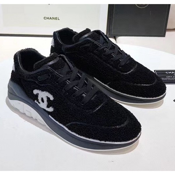 AAA 1:1 Chanel Terry-cloth & Goatskin Classic Sneaker Black 02 2020 Collection AQ01557