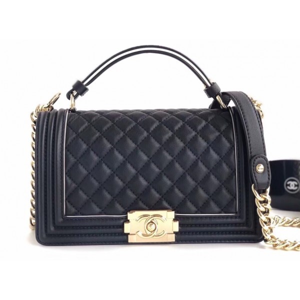 AAA Chanel Boy Medium Flap Bag with Top Handle Black 2019 AQ03068