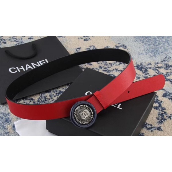 AAA Chanel Calfskin Belt with CC Round Buckle 35MM Width Red 2018 AQ02258