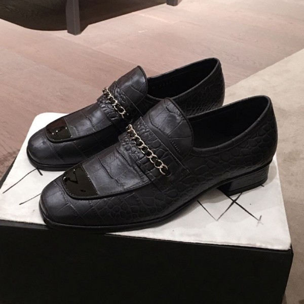 AAA Chanel Crocodile Embossed Leather Loafers G34827 Black 2019 Collection AQ01804