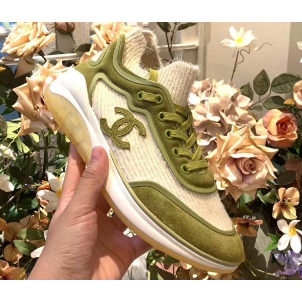 AAA Chanel Fabric Suede Calfskin and TPU Sneakers G35202 Green 2019 AQ01020