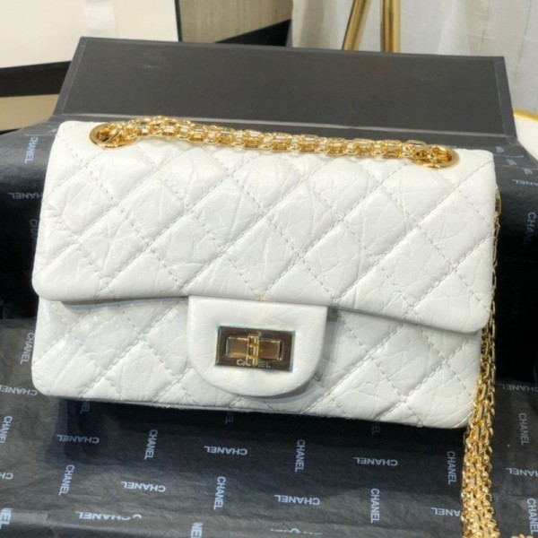AAA Chanel Quilted Aged Calfskin Small 2.55 Flap Bag A37586 White 2019 Collection AQ01003