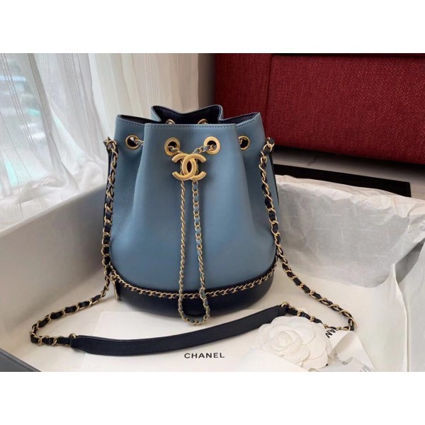 AAA Imitation Chanel drawstring bag Calfskin & Gold-Tone Metal AS0537 blue AQ00642