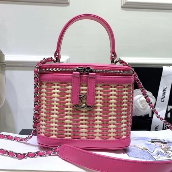 AAA Replica Chanel Rattan Woven Small Vanity Case AS1352 Pink/Beige 2020 Collection AQ02537