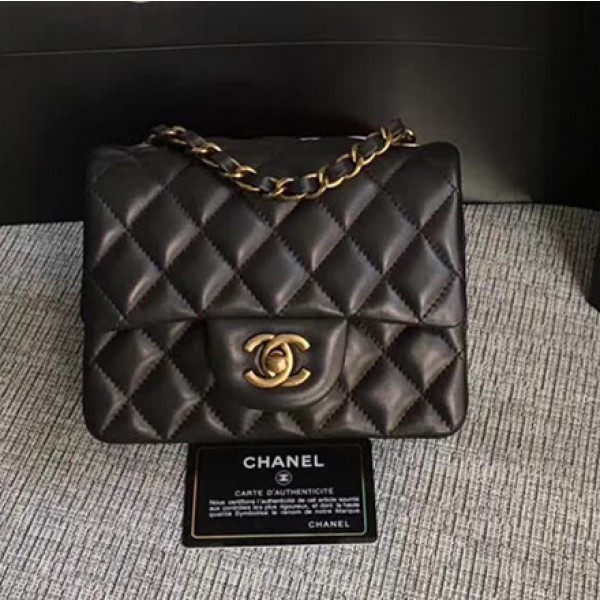 AAAAA Chanel Classic Flap Mini Bag A1115 in Lambskin Leather Black with Vintage Golden Hardware AQ03508