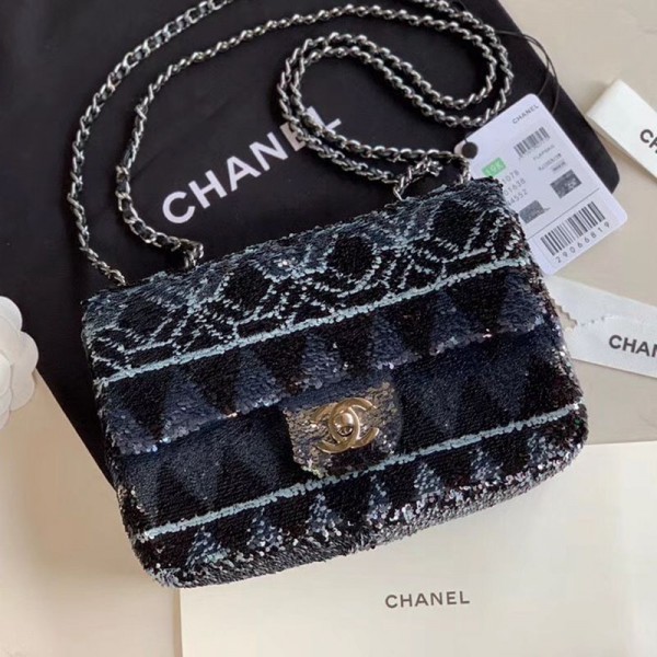 AAAAA Chanel Sequins Small Flap Bag AS1078 Black/Silver 2020 Collection AQ01332