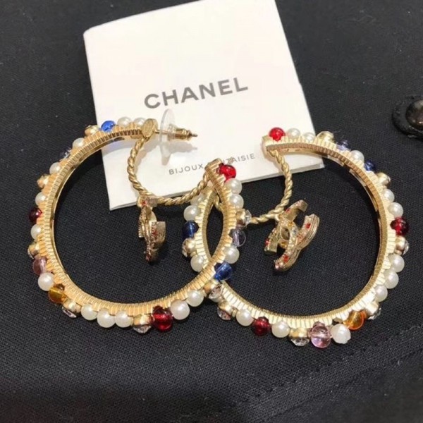 Chanel Colored Pearl Hoop Earrings AB3195 2019 Collection AQ00812