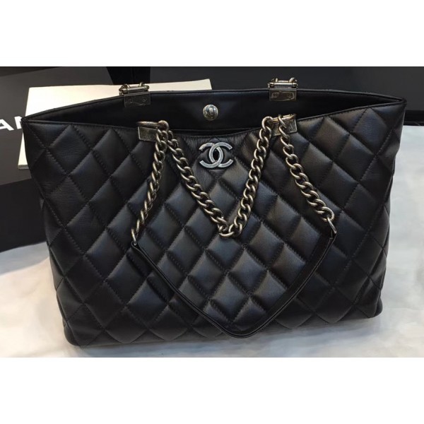 Chanel Quilting Shopping Tote Bag Black/Silver 2019 AQ03275
