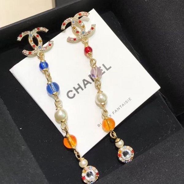 Replica Luxury Chanel Glass Pearl Long Earrings AB3108 Multicolor 2019 Collection AQ03821