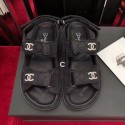 AAA 1:1 Chanel Canvas Strap Crystal CC Flat Sandals G3445 Black 2020 Collection AQ01021