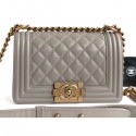 AAA 1:1 Chanel Caviar Leather Boy Flap Small Bag Pale Gray/Gold AQ03938