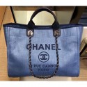 AAA 1:1 Chanel Deauville Canvas Tote Medium Shopping Bag Blue AQ03142