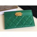 AAA 1:1 Chanel Pearl Caviar Leather Boy Card Holder Green 2018 AQ04198
