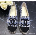AAA Chanel CC Logo Tweed Fabric Espadrilles G34436 Blue 2019 AQ00506
