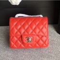 AAA Chanel Classic Flap Mini Bag A1115 in Lambskin Leather Red with Silver Hardware AQ02151