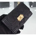 AAA Chanel Grained Calfskin Boy Flap Card Holder A80603 Black/Gold AQ03605