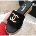 AAA Chanel Heel Gold CC Logo Mules G36065 Black 2020 AQ03096