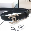 AAA Chanel Smooth Calfskin Belt 25mm with Crystal Metal CC Buckle Black 2019 Collection AQ01724