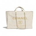 AAA Chanel Toile Large Deauville Canvas Shopping Bag Ivory 2019 Collection AQ03920