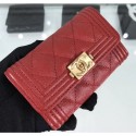AAA Knockoff Chanel Grained Calfskin Boy Flap Card Holder A80603 Red/Gold AQ02292