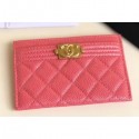 AAA Replica Chanel Pearl Caviar Leather Boy Card Holder Dark Pink 2018 AQ04228