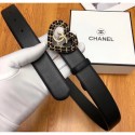 AAA Replica Chanel Width 3cm Chain Heart CC Logo Buckle Leather Belt Black AQ03794