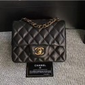 AAAAA Chanel Classic Flap Mini Bag A1115 in Lambskin Leather Black with Vintage Golden Hardware AQ03508