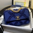 Chanel 19 Medium Maxi-Quilted Fringe Canvas Flap Bag AS1160 Blue 2020 Collection AQ00600