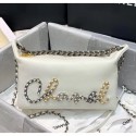 Chanel Calfskin & Chain Logo Bowling Shoulder Bag White 2020 Collection AQ00671