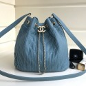 Chanel Chevron Pleated Bucket Bag Blue 2019 Collection AQ01462