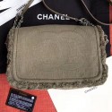 Chanel Fringe Trim Fabric CC Flap Bag Olive Green 2019 Collection AQ02313
