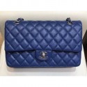 Chanel Grained Caflskin Medium Classic Flap Bag A01112 Blue With Silver Hardware AQ03804