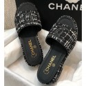 Chanel Heel CC Logo Tweed Mules Black 2020 AQ03260