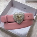Chanel Leather Belt 30mm with Crystal Heart Buckle Pink 2020 Collection AQ04293