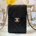 Chanel Quilted Grained Leather Phone Clutch with Chain AP0249 Black 2019 Collection AQ02859