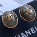 Chanel Round Stone Stud Earrings Deep Green 2019 Collection AQ00622