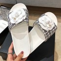Chanel Tweed Camellia Flat Slide Sandal Black/White 2020 Collection AQ03891