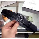 Chanel Width 3cm Smooth Leather Belt with Chain CC Buckle Black/Silver 2020 Collection Belt AQ01166