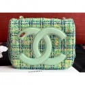 Fake Chanel CC Logo Coco Flap Bag AS0321 Tweed Light Green 2019 AQ03288