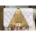 Fake Chanel Reissue 2.55 Lambskin and Crocodile Embossed Calfskin Wallet on Chain WOC Bag AP0612 White/Gold 2019 AQ02789