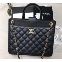 High Quality Chanel Quilting Shopping Tote Bag Black/Gold 2019 AQ01469