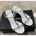 Knockoff Chanel Satin & Strass Sandals G36122 White 2020 Collection AQ03489