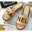 Replica Chanel Heel Logo Mules Lambskin Beige 2020 AQ02822