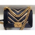 Replica Chanel Metallic Boy Small Flap Bag Chevron Black/Gold 2019 AQ01822