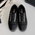 Replica Chanel Pearl Fabric Sneakers Black 2020 Collection AQ00730
