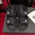 AAA 1:1 Chanel Canvas Strap Crystal CC Flat Sandals G3445 Black 2020 Collection AQ01021