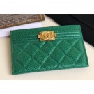 AAA 1:1 Chanel Pearl Caviar Leather Boy Card Holder Green 2018 AQ04198