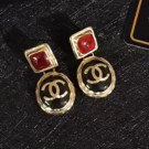 AAA 1:1 Chanel Resin Stone Short Earrings AB2985 Burgundy/Gold/Black 2020 Collection AQ00796